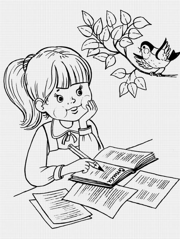 Девочка читающая книгу раскраска Девочка читающая книгу раскраска