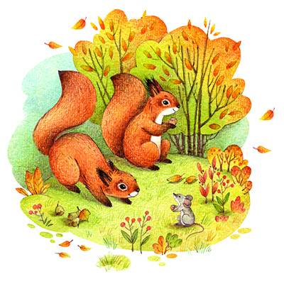 Бельчата родились летом и очень удивились, увидев, что в начале осени: