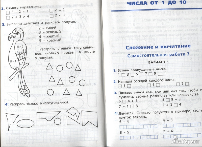 Задания по русскому и математике 1 класс