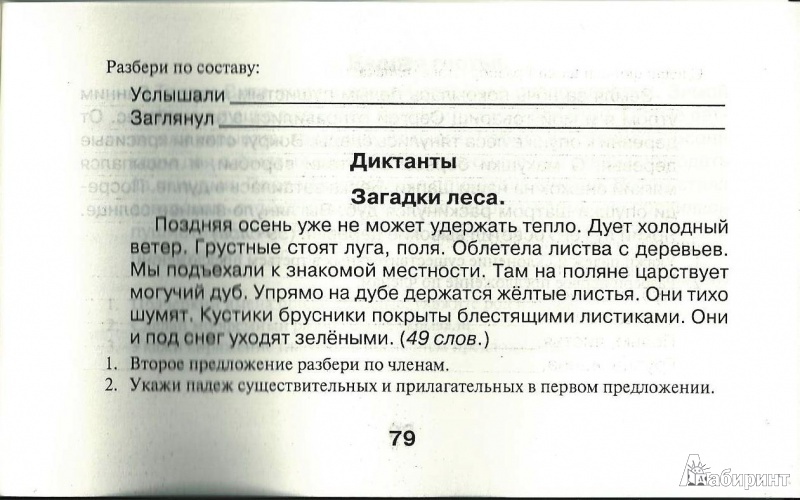 Диктант для 4 класса по русскому языку с заданиями