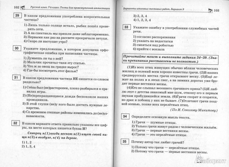 Русский язык 7 класс тесты