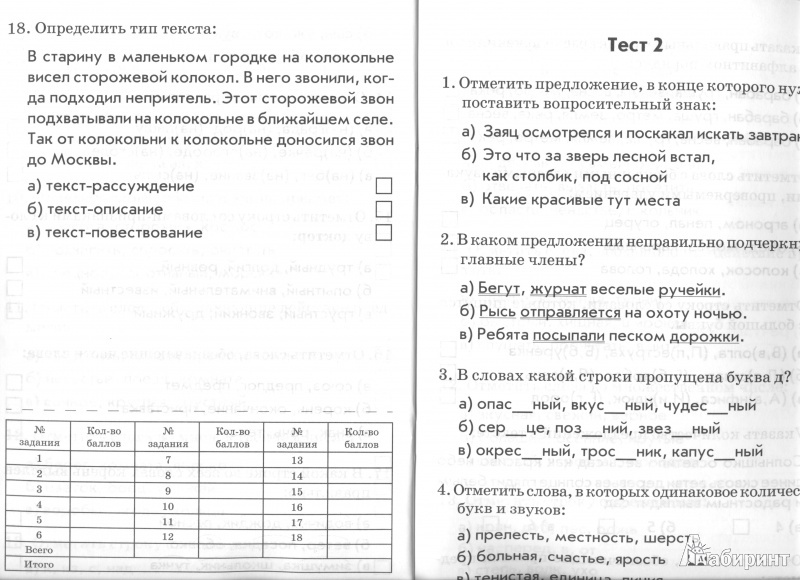 Контрольно-измерительные материалы по русскому языку 2 класс