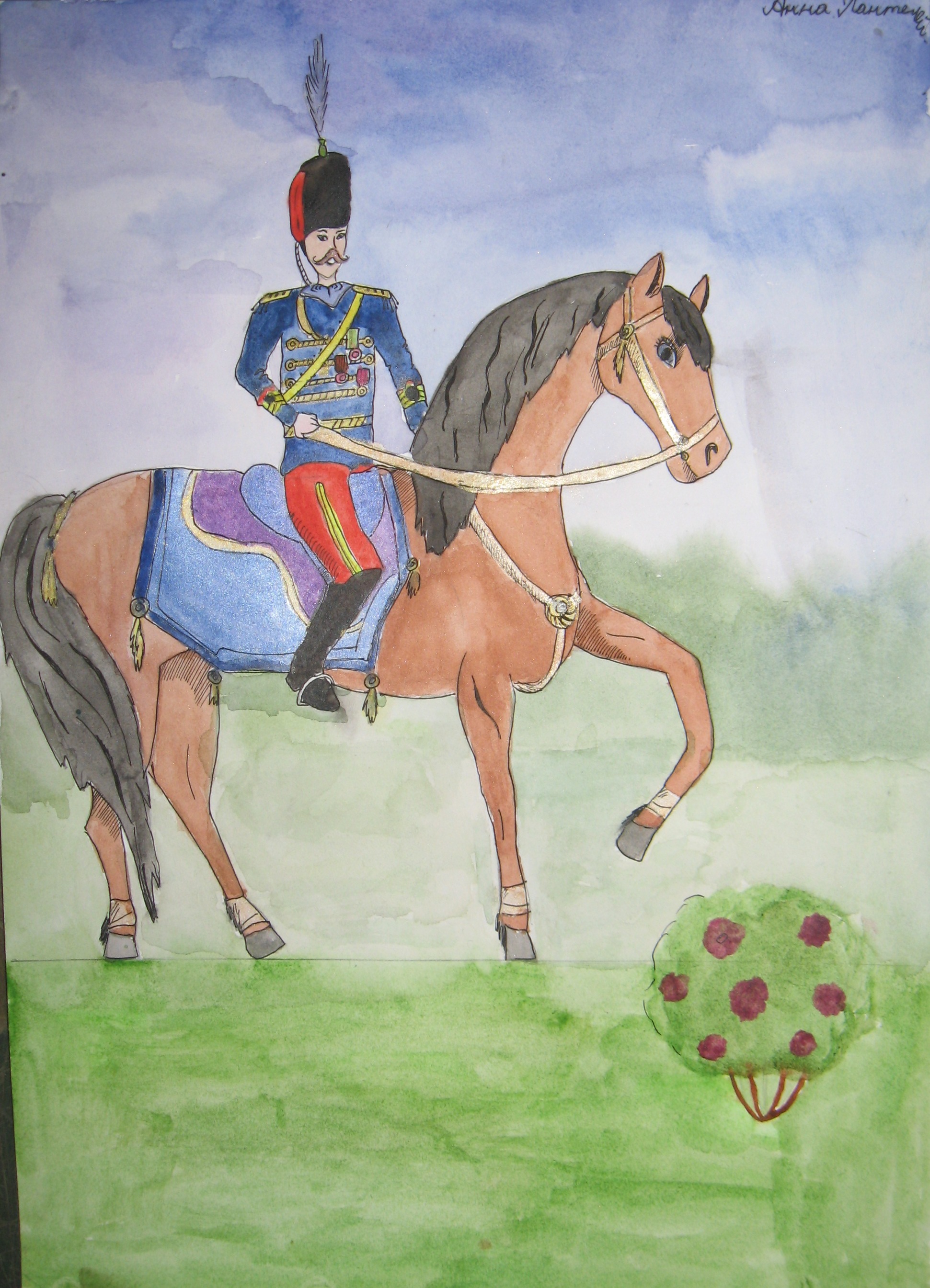 Солдат на лошади рисунок