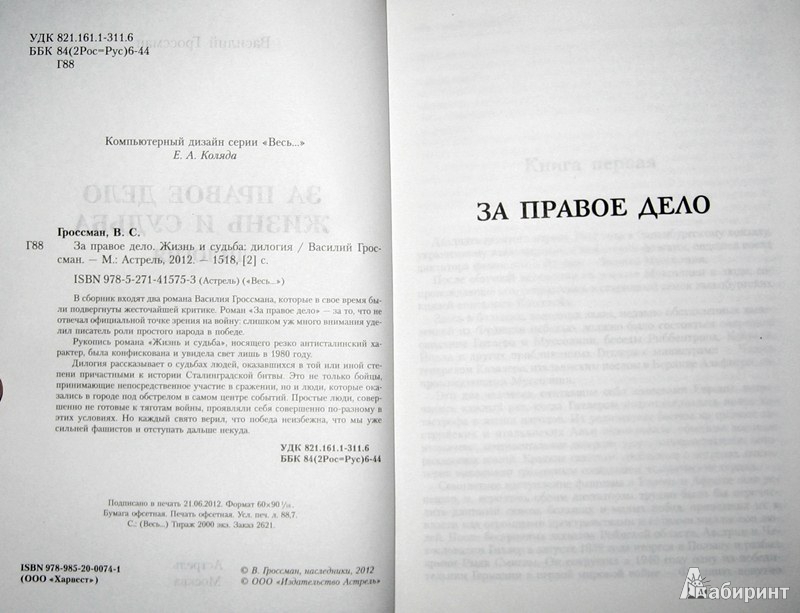 Иллюстрация 3 из 8 для За правое дело. Жизнь и судьба - Василий Гроссман | Лабиринт - книги. Источник: Леонид Сергеев