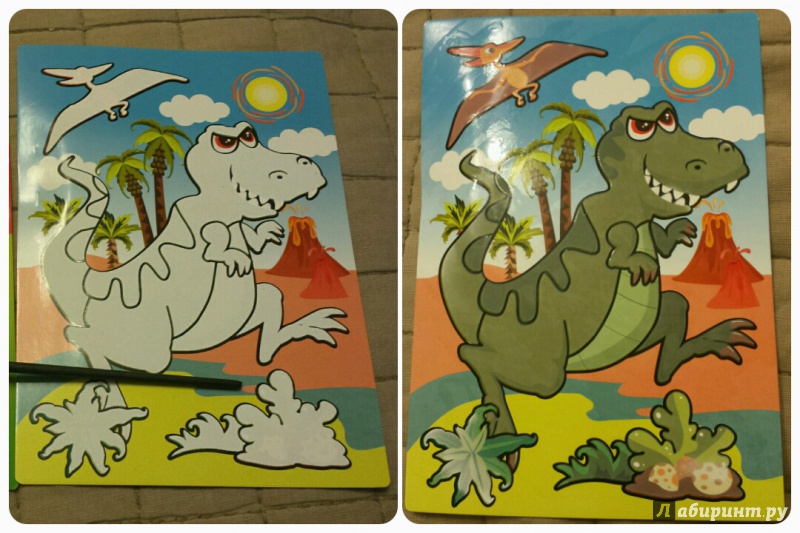 Иллюстрация 11 из 11 для Водная раскраска на картоне "Слоненок. Динозавр" | Лабиринт - книги. Источник: Ко  Елена