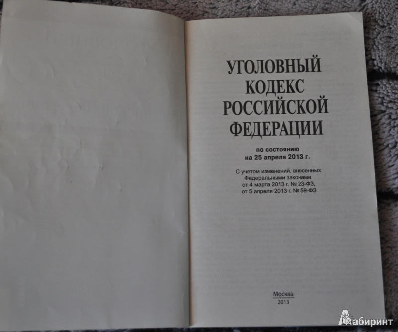 Иллюстрация 2 из 3 для Уголовный кодекс Российской Федерации по состоянию на 25 апреля 2013 года | Лабиринт - книги. Источник: Bizya