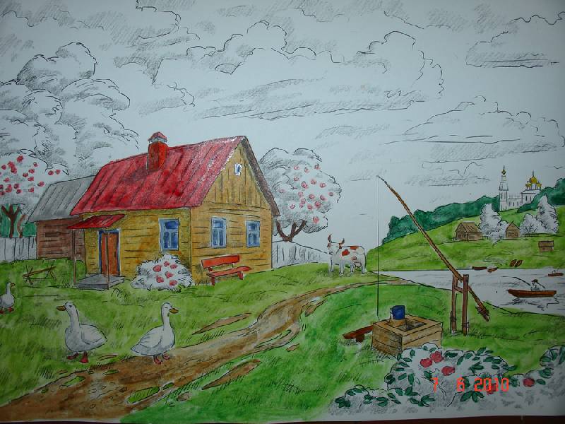 Сельский пейзаж рисунок 2 класс