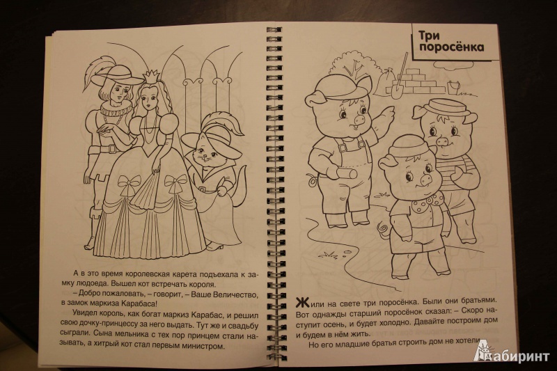Иллюстрация 12 из 18 для 4 сказки в 1 раскраске: "Кот в сапогах. Три поросенка. Красная шапочка. Гуси-лебеди" | Лабиринт - книги. Источник: Vilvarin  Laurea