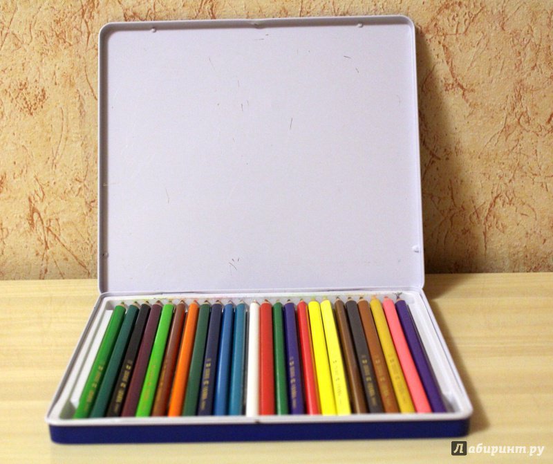 Иллюстрация 6 из 8 для Карандаши цветные в металлической коробке (24 цвета) (2521253) | Лабиринт - канцтовы. Источник: E.B.