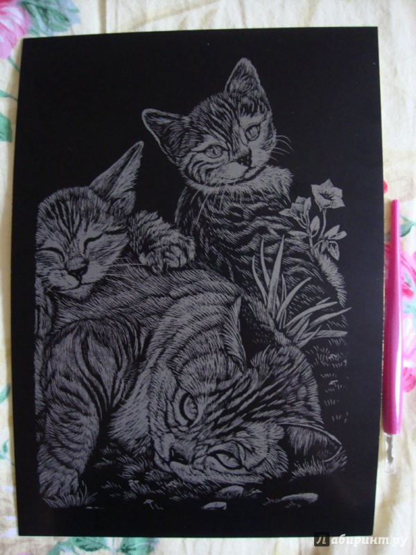 Иллюстрация 5 из 6 для Гравюра №10 Кошка и котята | Лабиринт - игрушки. Источник: Ш.  Алла