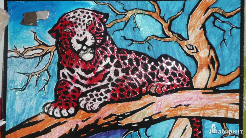 Иллюстрация 2 из 2 для Бархатная раскраска "Леопард" + набор гелевых красок 6 цветов (1647г) | Лабиринт - игрушки. Источник: Новичкова Елена Юрьевна